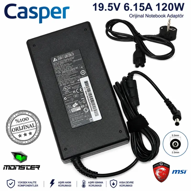 Monster Abra A5 A7 Tulpar Excalibur Uyumlu Orijinal Delta 19.5V 6.15A 120W Adaptör A15-120P1A