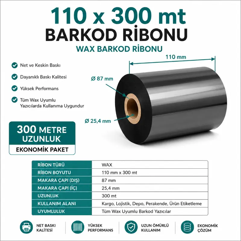 Ribon 110x300mt Barkod Ribonu 110*300