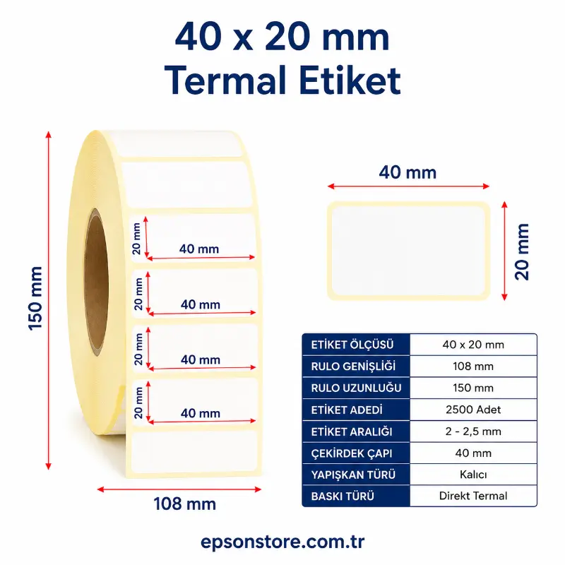 40X80mm 1000li Termal Barkod Etiket(4080)