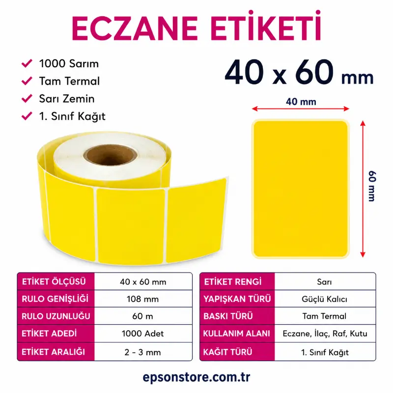 40X60mm Sarı Termal Eczane Etiketi -4cm6cm-40mm60mm-4060
