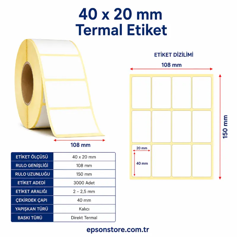 40x20mm 4lü termal barkod etiketi(4000 li)4020