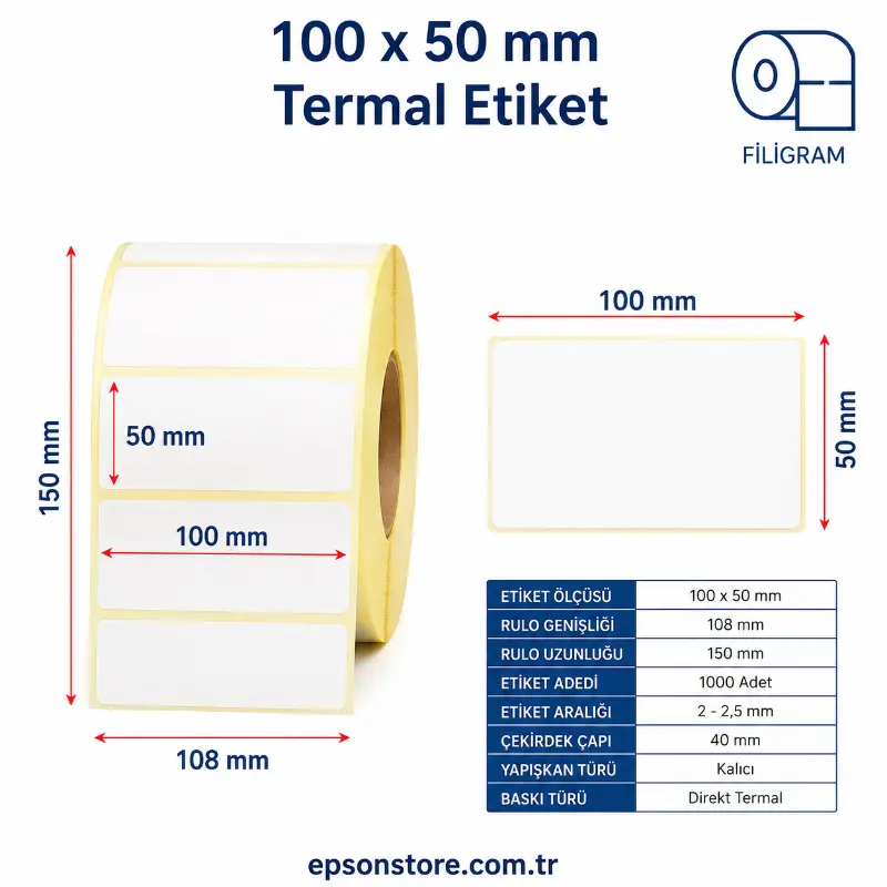 50X100mm 500 Lü Termal Barkod Etiket(50100)