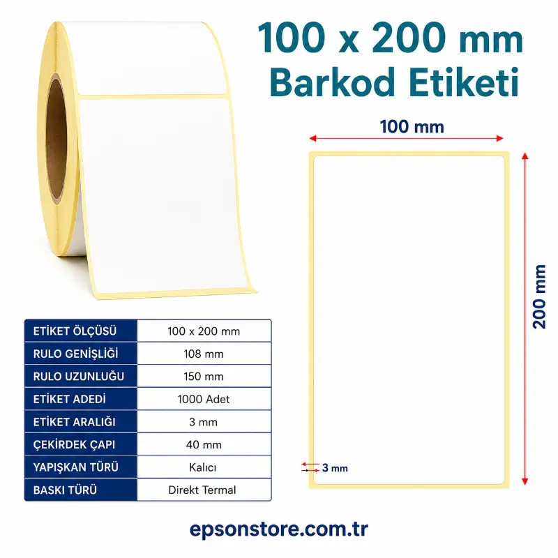 100X200 500lü Kuşe Barkod Etiketi